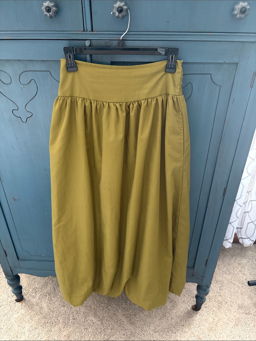 Boho Olive Green Women's Bubble Maxi Skirt with Pockets!